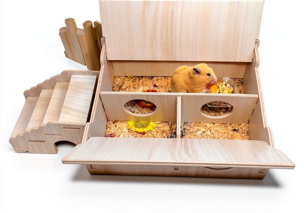 Hamiledyi Wooden Hamster Hideout Multi Chamber Flip Top-1