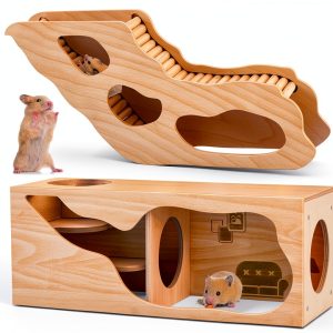 Seenelling Wooden Hamster Hideout Tunnel Natural Safe Small-0