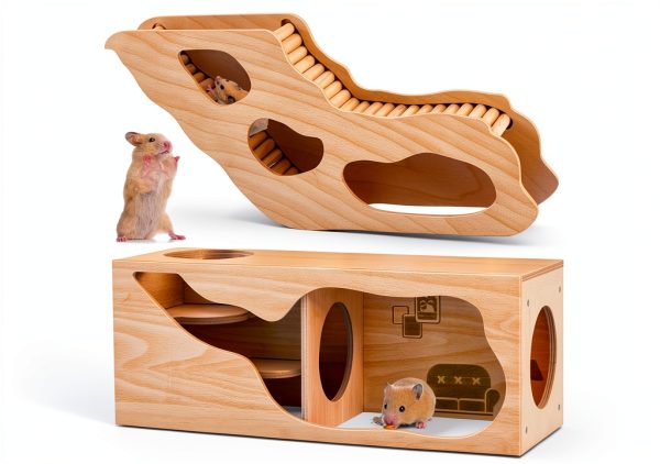 Seenelling Wooden Hamster Hideout Tunnel Natural Safe Small-0