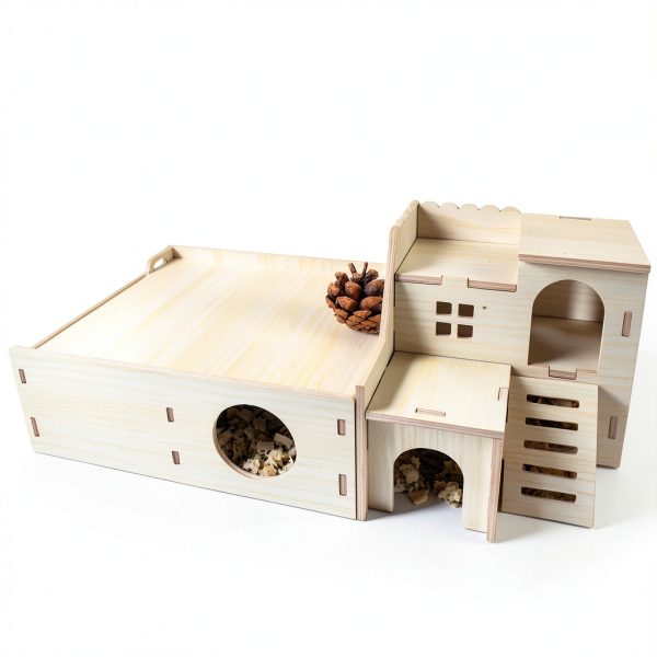 Xiylon Hamster Hideout Multi Chamber Wooden Pet Tunnel-6