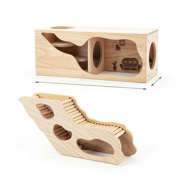 Seenelling Wooden Hamster Hideout Tunnel Natural Safe Small-1
