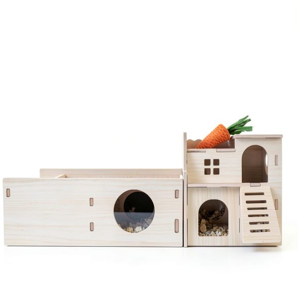 Xiylon Hamster Hideout Multi Chamber Wooden Pet Tunnel-5