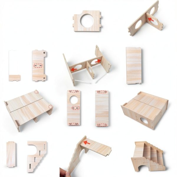 Hamiledyi Wooden Hamster Hideout Multi Chamber Flip Top-6