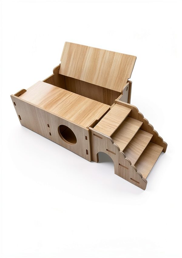 Hamiledyi Wooden Hamster Hideout Multi Chamber Flip Top-5