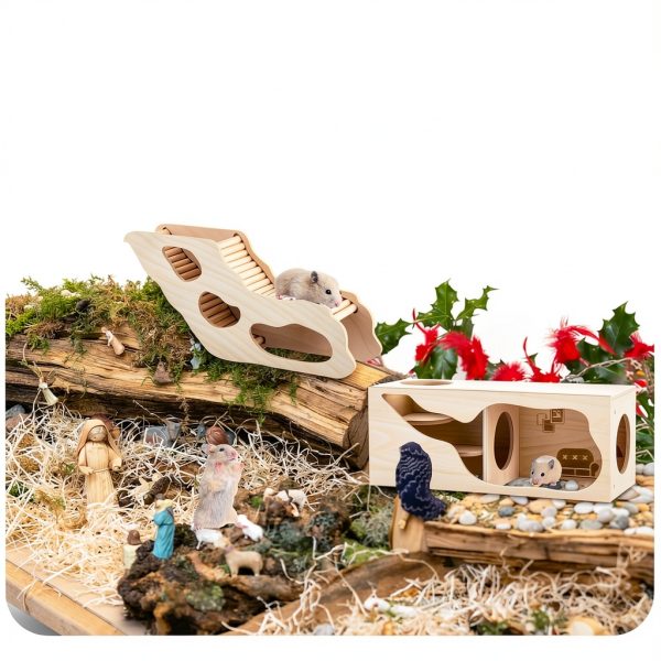 Seenelling Wooden Hamster Hideout Tunnel Natural Safe Small-4