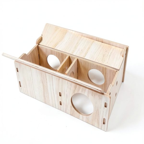 Hamiledyi Wooden Hamster Hideout Multi Chamber Flip Top-3