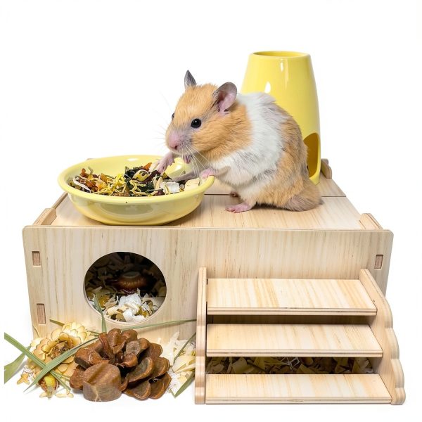 Hamiledyi Wooden Hamster Hideout Multi Chamber Flip Top-2