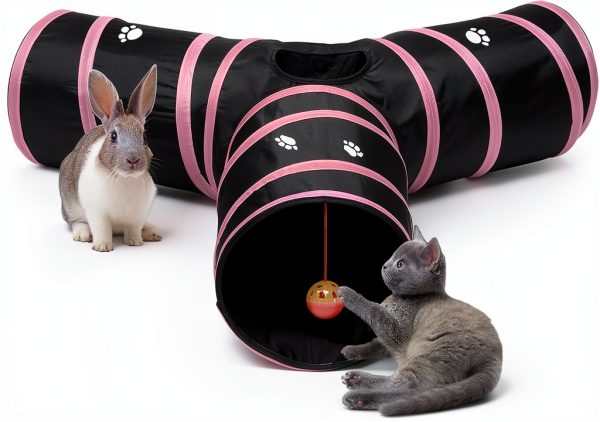 Feesok Cat Tunnel 3 Way Pink Pet Toy for Small Animals-0