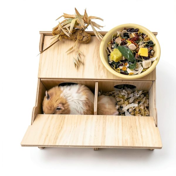 Hamiledyi Wooden Hamster Hideout Multi Chamber Flip Top-4