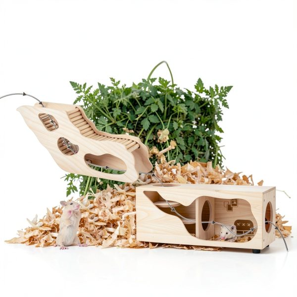 Seenelling Wooden Hamster Hideout Tunnel Natural Safe Small-5