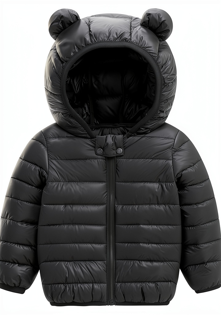Baby wearing XMWEALTHY bear hooded winter coat in a snowy park