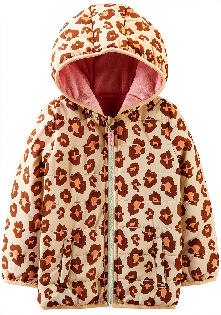 Baby girl wearing Carter's leopard print jacket playing in a park