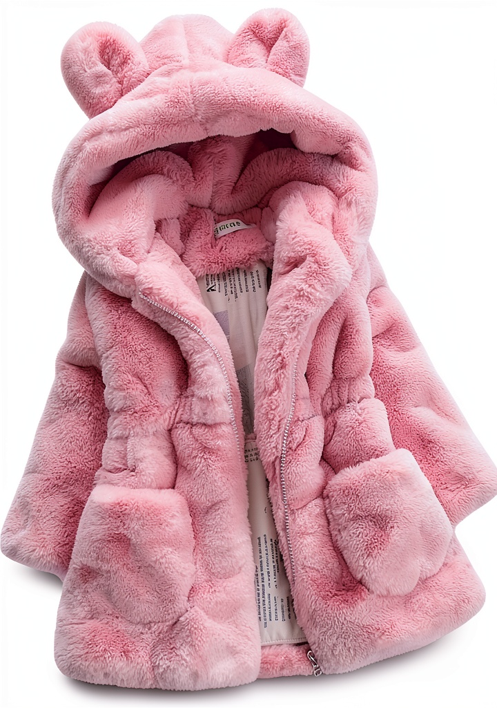 Toddler wearing Luvable pink faux fur jacket playing on a park swing