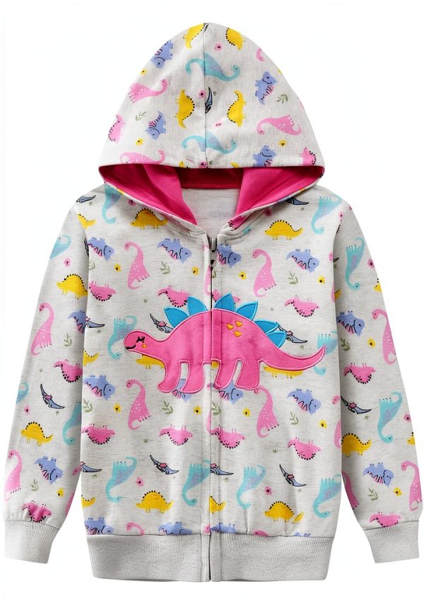 DDSOL Girls Cotton Hoodie Heart Design Zip Up-0