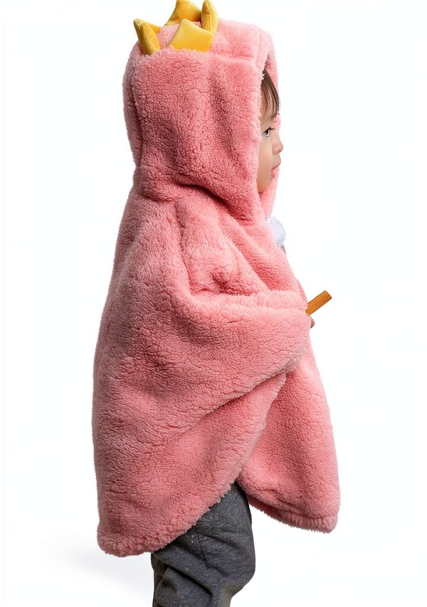 CozyKids Kids Hooded Winter Cape Soft Faux Fur Lining Blue Dinosaur-3