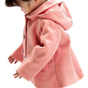 Girls Wool Coat KidStyle Soft Wool Polyester with Hood and Pockets-0