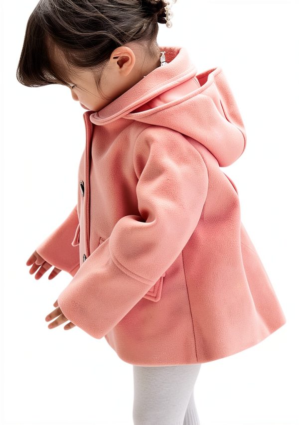 Girls Wool Coat KidStyle Soft Wool Polyester with Hood and Pockets-0