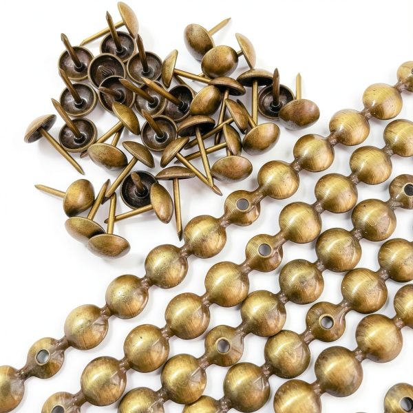 Brass Upholstery Tacks Strips 10m D9.5mm by Let's Decorate Brass Trim-2