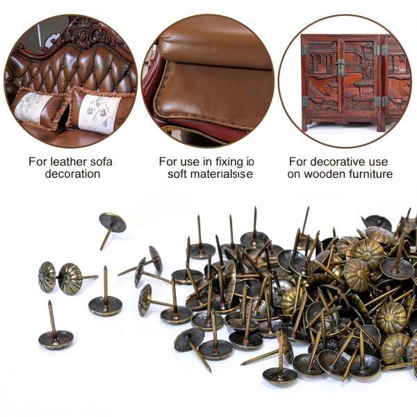 Antique Upholstery Tacks GAQWOK Brass Decorative Nails 200 Piece Set-5